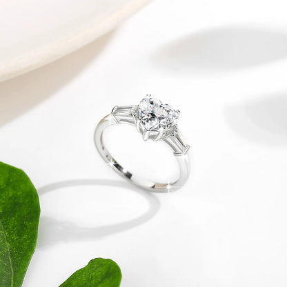 2 Carat Heart Moissanite Ring Woman 3 Stone Engagement Wedding Gift 925 Sterling Silver Plated White Gold Fine Jewelry