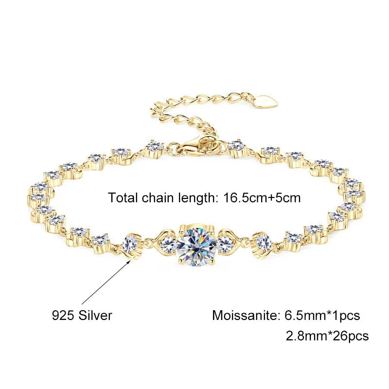Cute Moissanite Bracelet 3.08ctw GRA Certified 925 Sterling Silver for Women Birthday Anniversary Romantic Jewelry Gift