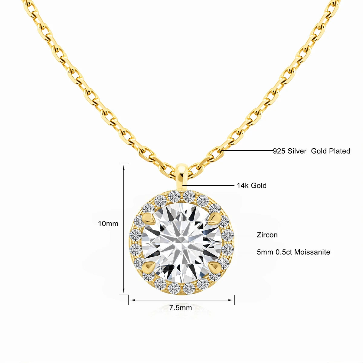 Sparkling Halo Diamond 14K Gold  Pendant
