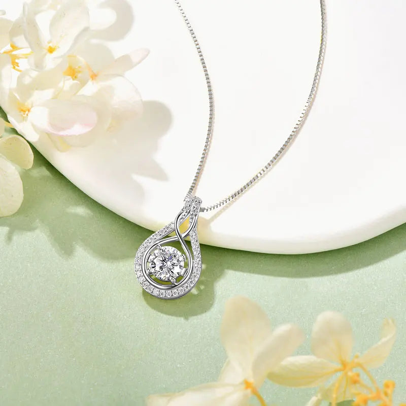 IOGOU 925 Silver Infinity Love Pendant Necklace VVS1 D Full Moissanite Necklace for Women Lab Diamond Jewelry with Certificate