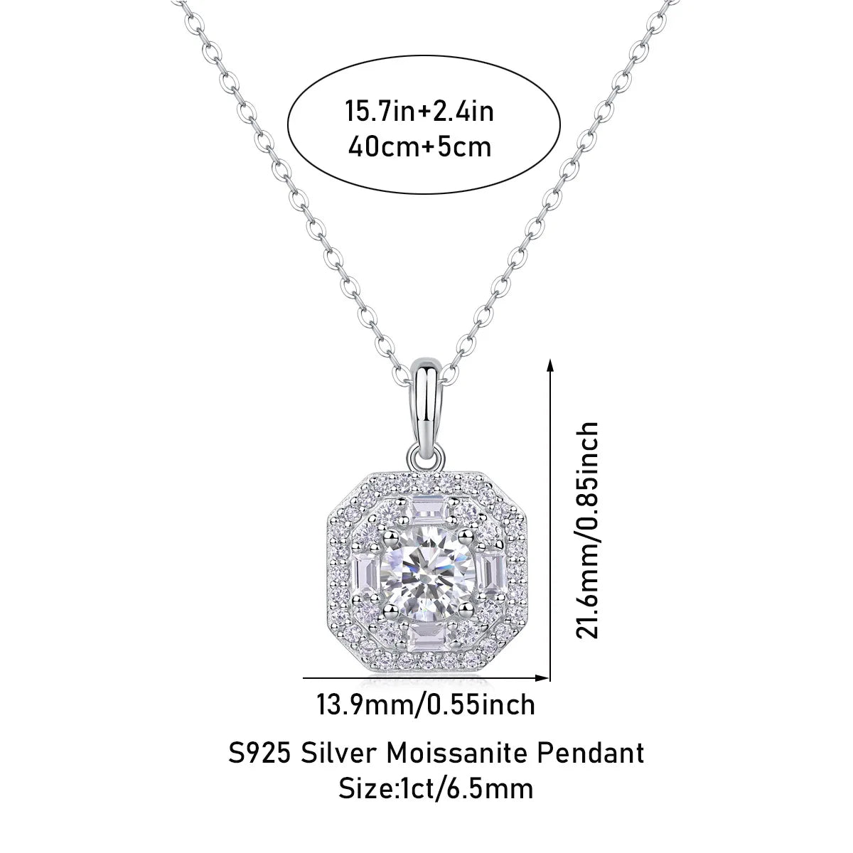 18k White Gold Plated 1CT Moissanite Necklace GRA Certified s925 Sterling Silver Sugar Cube Pandent for Women Fashion Jewelry