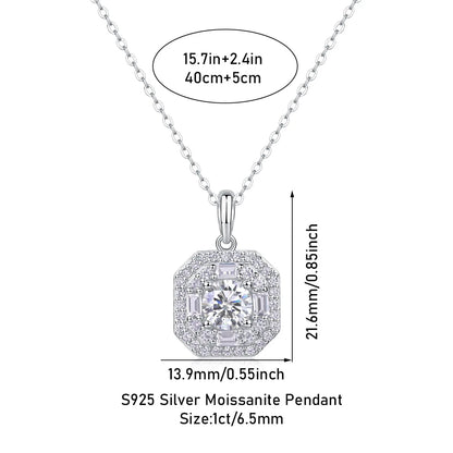 18k White Gold Plated 1CT Moissanite Necklace GRA Certified s925 Sterling Silver Sugar Cube Pandent for Women Fashion Jewelry