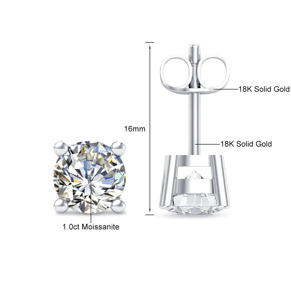 Round Moissanite Gold Stud earring