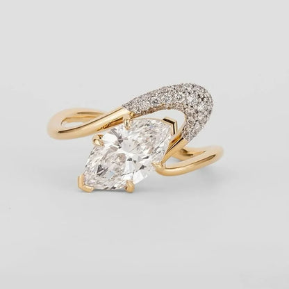 GRA Certified 2CT Marquise Cut Moissanite Stackable Engagement Ring for Women 925 Sterling Silver Bridal Ring Set Wedding Band