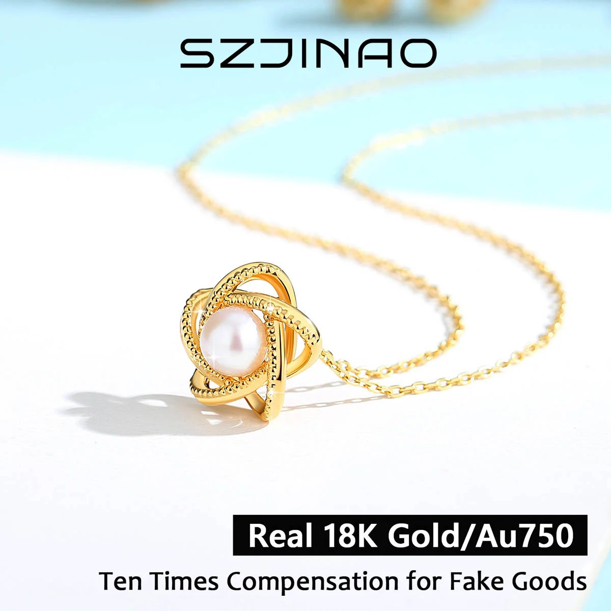 Genuine 18K Gold Lucky Star Pendant Necklace Natural Pearl Unique Craftsmanship for Women Anniversary Party Gift Trendy Jewely