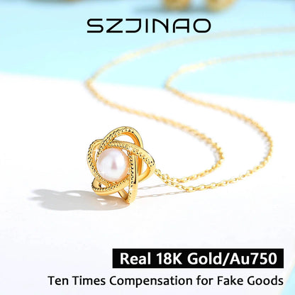 Genuine 18K Gold Lucky Star Pendant Necklace Natural Pearl Unique Craftsmanship for Women Anniversary Party Gift Trendy Jewely