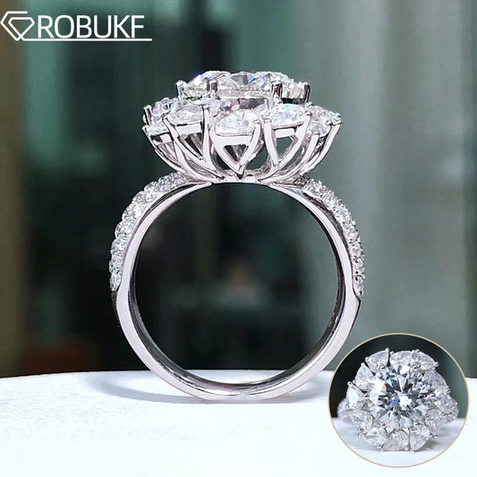 Luxury 3CT Moissanite Engagement Ring with Certificate Sparkling Diamond 925 Sterling Silver Wedding Band Jewelry Ring For Women