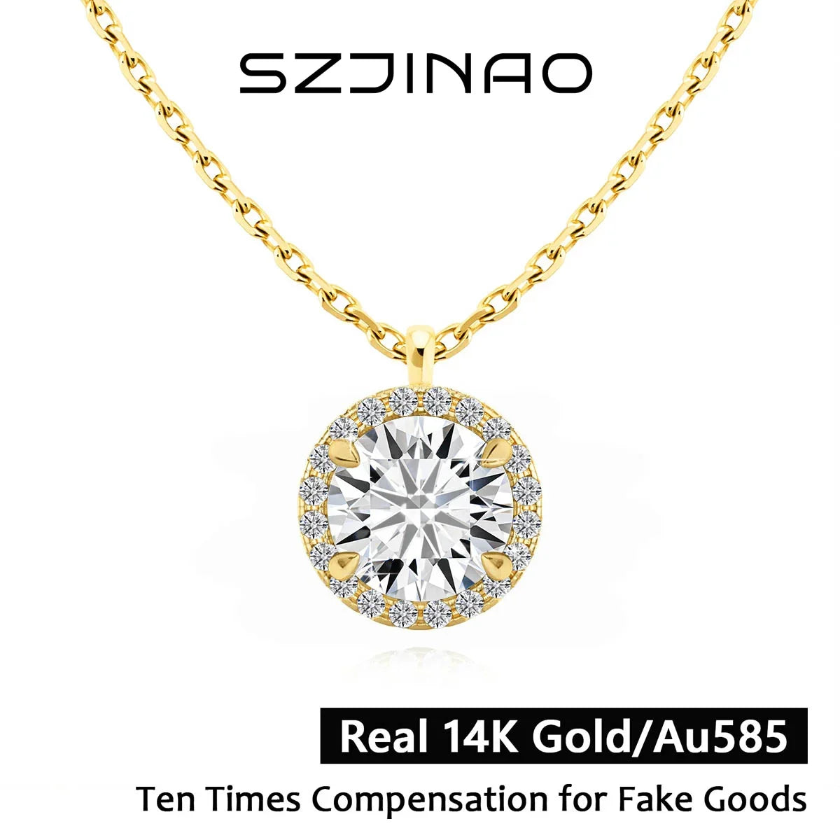 Sparkling Halo Diamond 14K Gold  Pendant