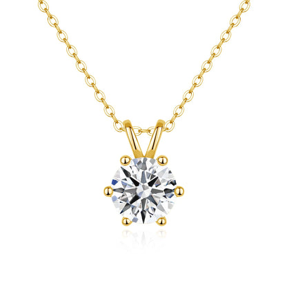 Classic 14K Gold 6-Prong  Pendant  Solitaire Necklace   Women