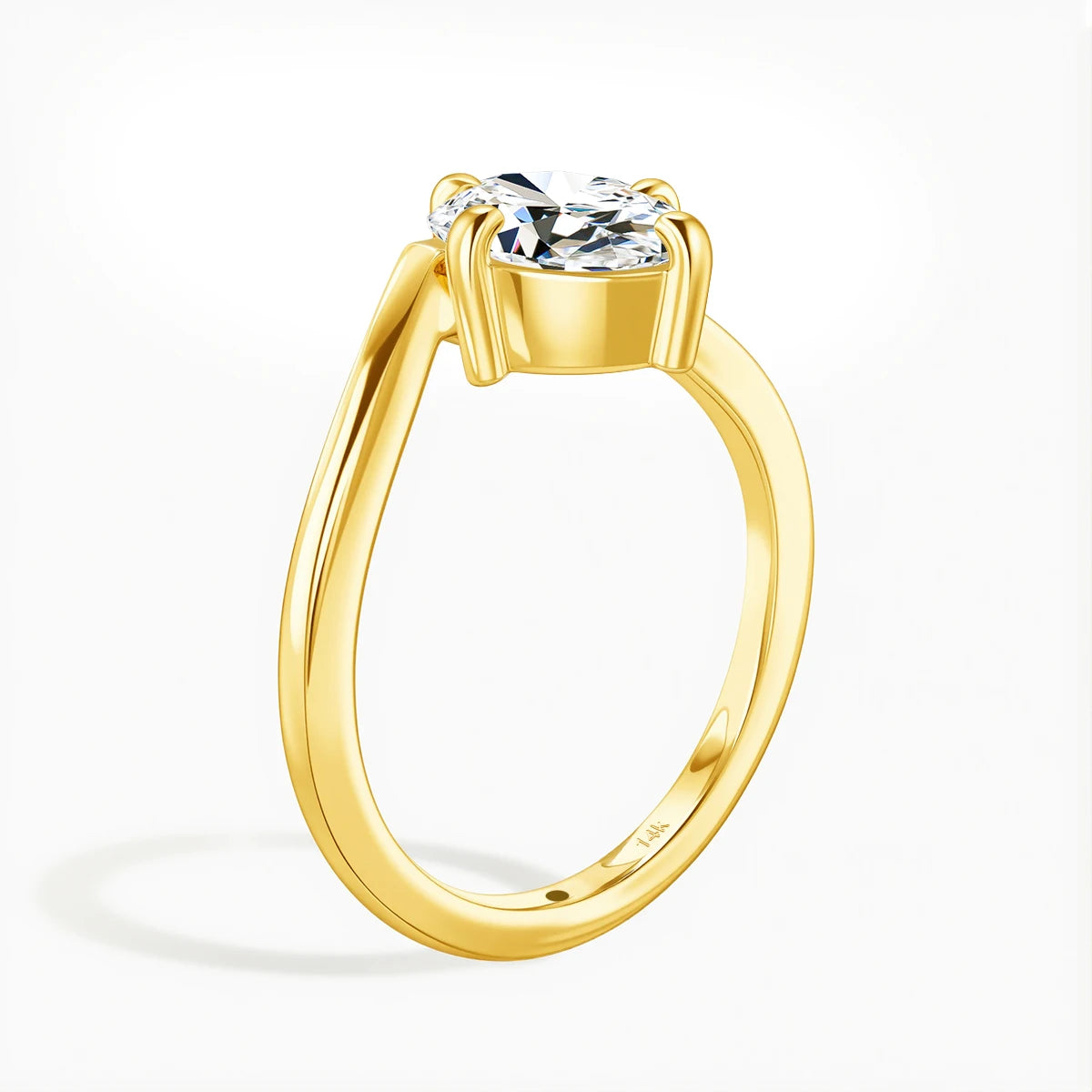 V Shape 14K Gold Solitaire Moissanite Engagement Ring