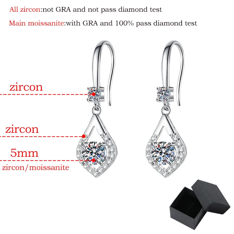 Smyoue Each 0.5CT D Color Genuine Moissanite Drop Earrings for Women Water Drop Luxury Wedding Jewelry 925 Sterling Silver GRA