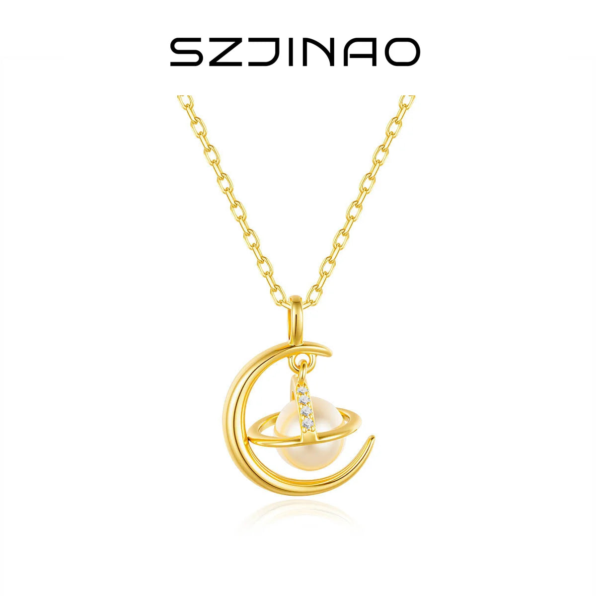 Cosmic Planet Pendant 6mm Natural Freshwater Pearl Necklace 925 Sterling Silver Plated 18K Gold for Women Unique Jewelry Gift