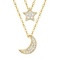 IOGOU D0.14CT VVS1 Moissanite Double Layer Pendant Necklace 925 Sterling Silver Moon Star Choker Necklace for Women Jewelry Gift