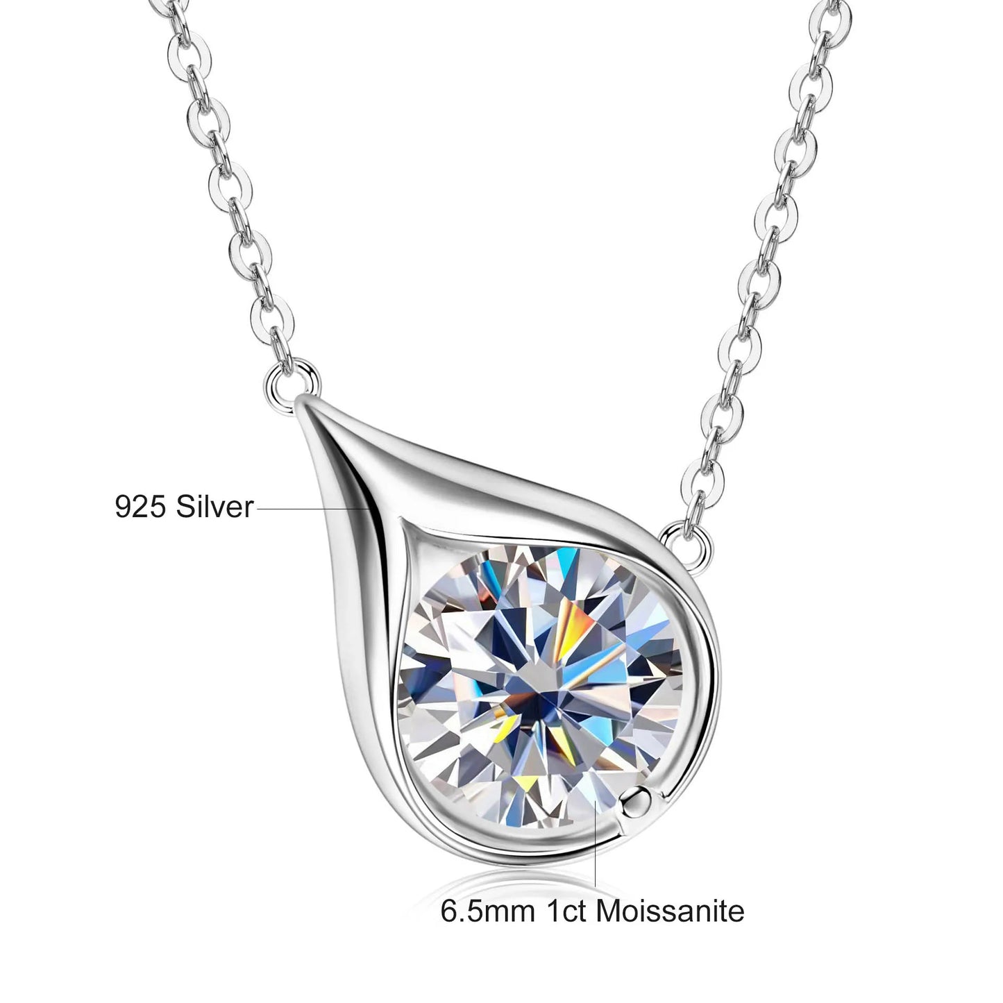 Teardrop Shape Pendant Necklace GRA Certified Moissanite 1ct/2ct/3ct Round Cut for Women 925 Sterling Silver Wedding Jewelry Gif