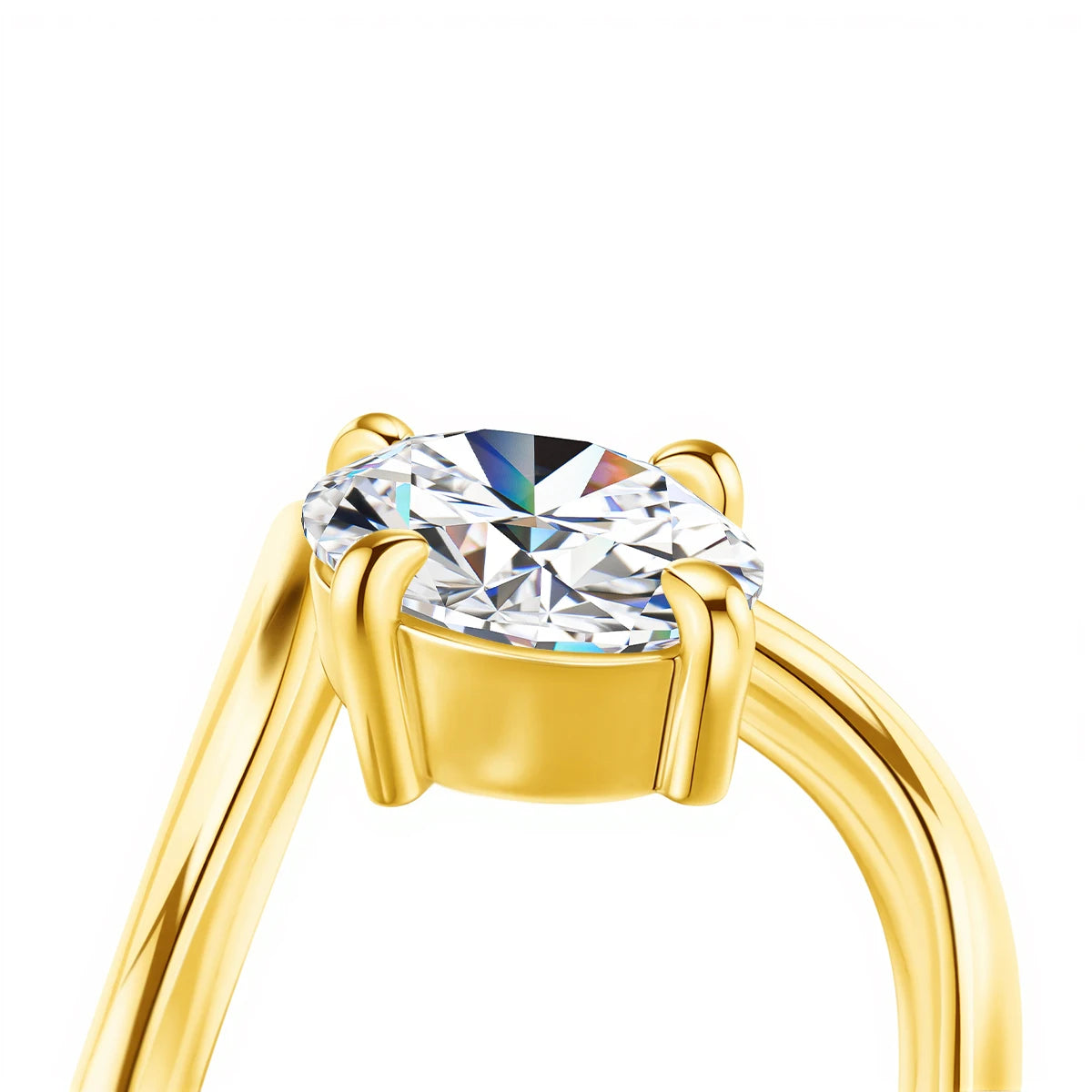 V Shape 14K Gold Solitaire Moissanite Engagement Ring