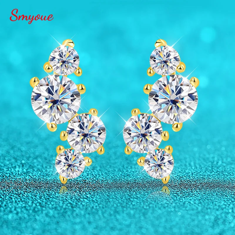 Smyoue Sparkling GRA Certified Moissanite Stud Earrings Bride Wedding Jewelry Women's Earring S925 Sterling Silver Plated 18k