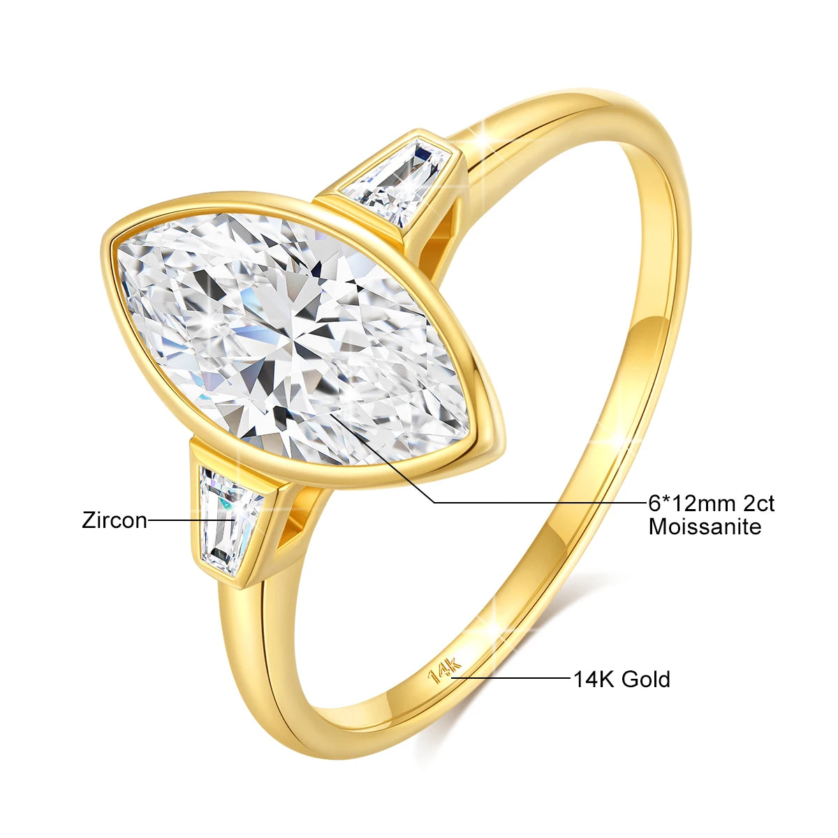 Marquise Cut Full Moissanite Ring 14K Gold D/VVS1 Lab Created Diamond for Women Wedding Engagement Affordable Jewelry