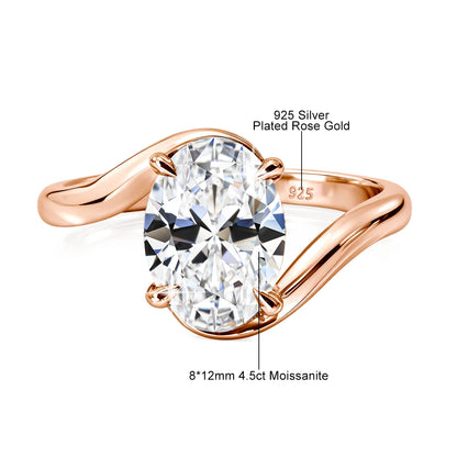 4.5CT Oval Cut Moissanite Wedding Ring for Women GRA Certicate s925 Sterling Silver Bypass Solitaire Diamond Ring for Engagement