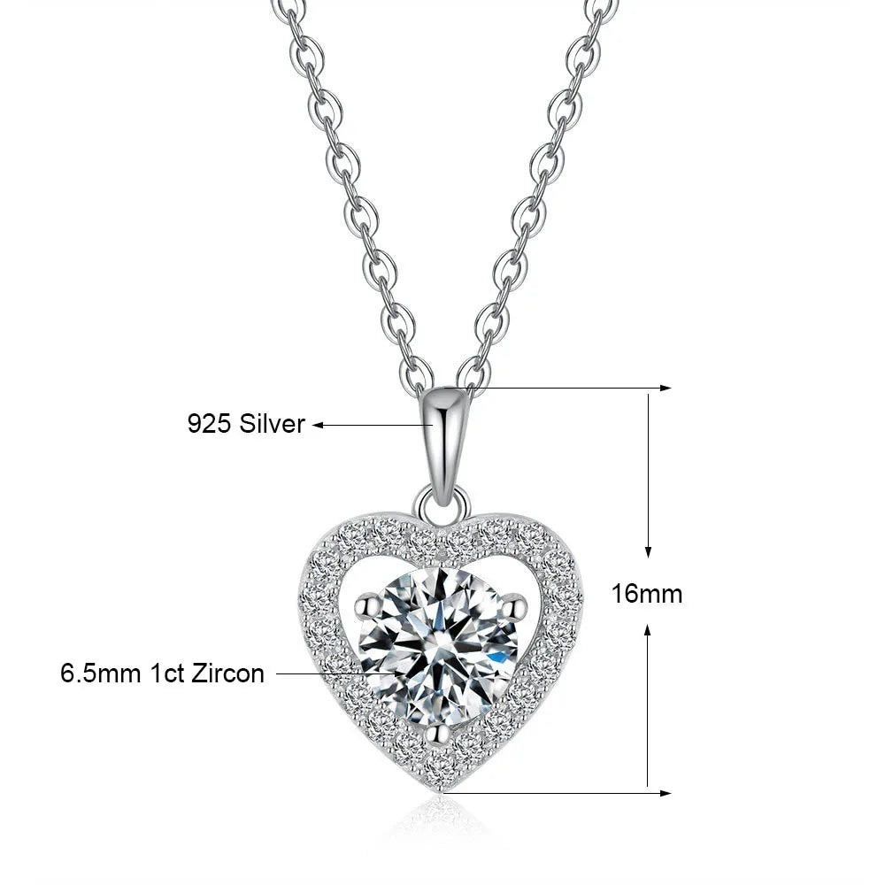 Romantic Love Shape 1CT Moissanite Necklace Round Cut Pendant for Women 925 Sterling Silver Cute Jewelry Valentine's Day Gift