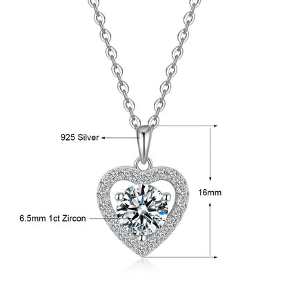 Romantic Love Shape 1CT Moissanite Necklace Round Cut Pendant for Women 925 Sterling Silver Cute Jewelry Valentine's Day Gift