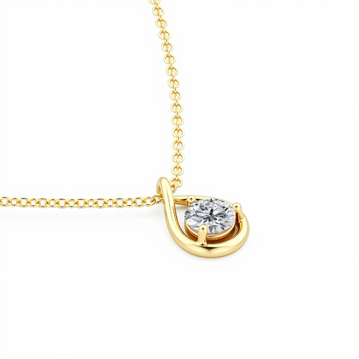 Hollow 14K Gold Solitaire Diamond Necklace Pendant