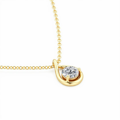 Hollow 14K Gold Solitaire Diamond Necklace Pendant