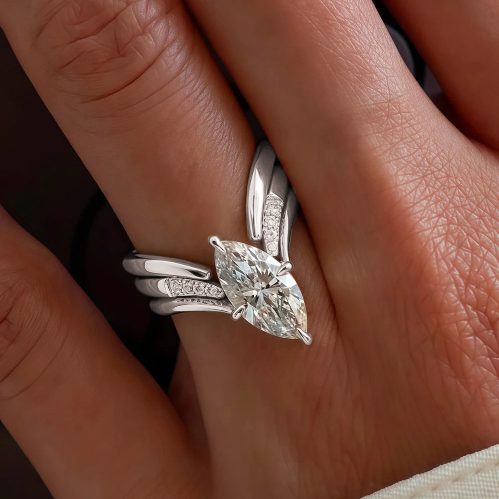 1/2/3CT Marquise Cut Engagement Ring Set Vintage Moissanite Solitaire Ring Set for Women S925 Silver Matching Wedding Band GRA