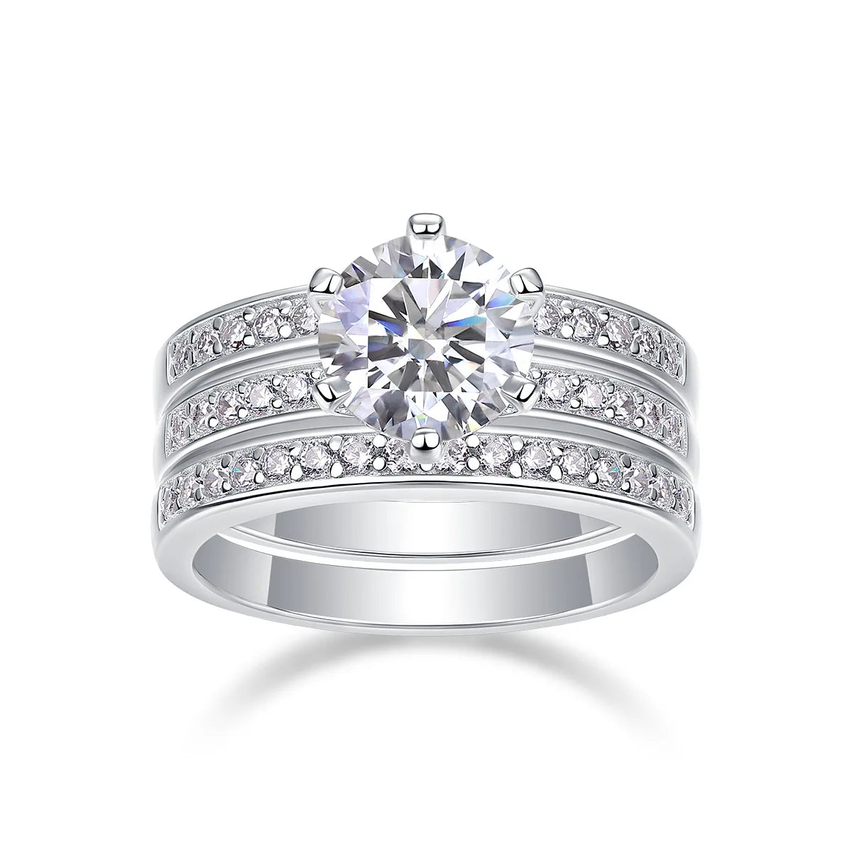 Luxury Moissanite Engagement Ring Set Round 2 Carats Classic Design 925 Sterling Silver Fade-Resistant Women Wedding Rings