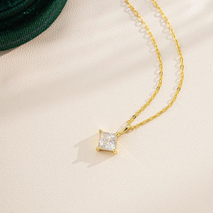 6.5MM 1CT Princess Cut Moissanite Solitaire Necklace Pendant for Women Plated 18k Gold 925 Silver Birthday Gift Fashion Jewelry