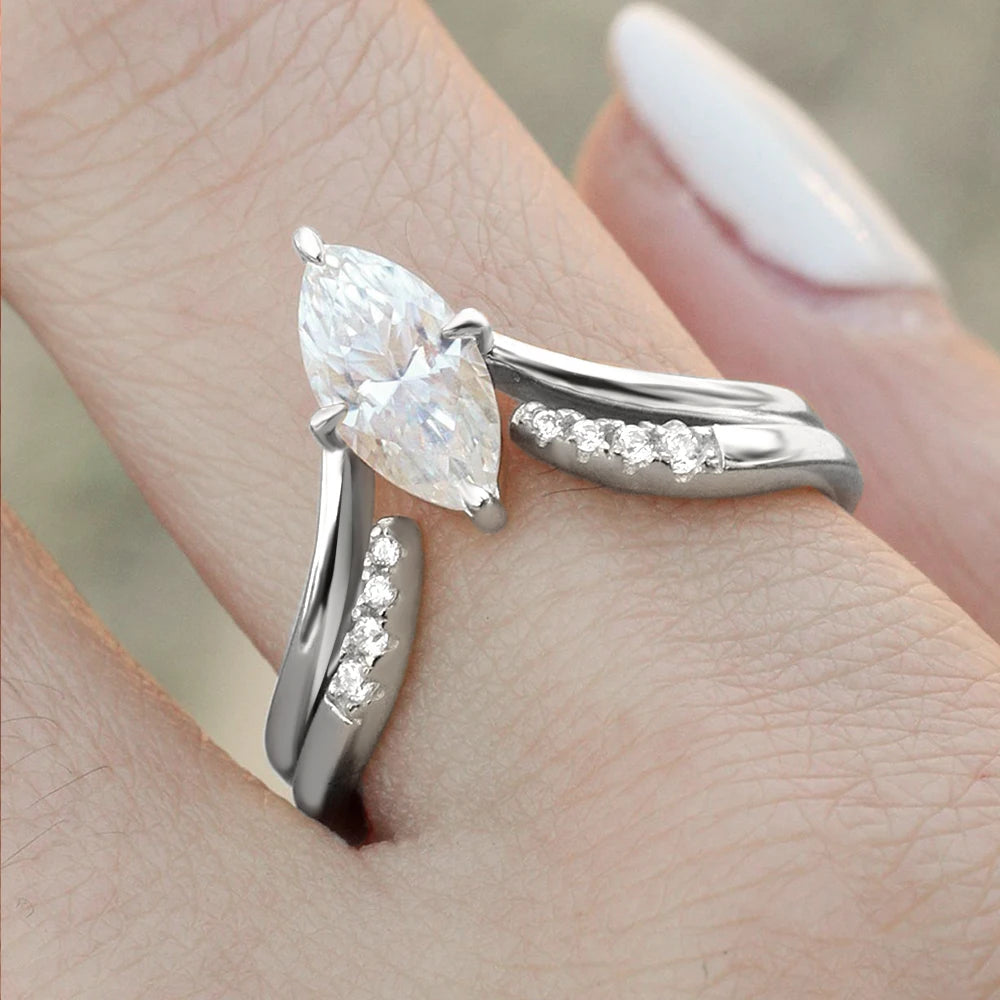 1/2/3CT Marquise Cut Engagement Ring Set Vintage Moissanite Solitaire Ring Set for Women S925 Silver Matching Wedding Band GRA