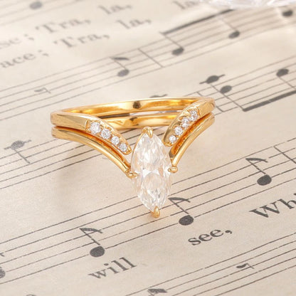 1/2/3CT Marquise Cut Engagement Ring Set Vintage Moissanite Solitaire Ring Set for Women S925 Silver Matching Wedding Band GRA