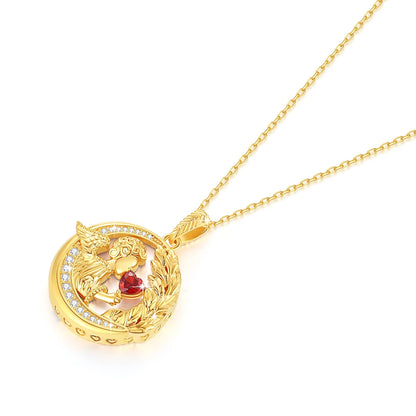Heart Shaped Yellow Gold Round Angel Pendant Pendants for Women