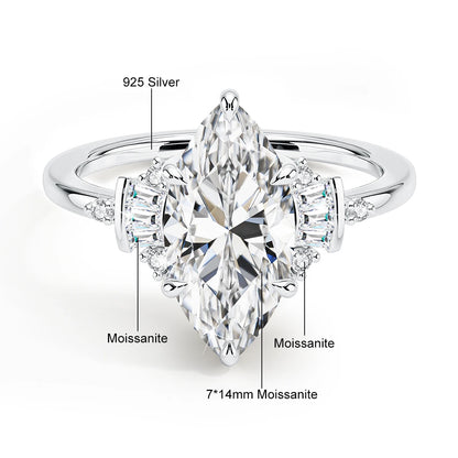 Marquise Cut 7*14mm Full Moissanite Wedding Ring for Women D VVS1 925 Silver Plated 18K Gold Luxury Sparkling Engagement Jewelry