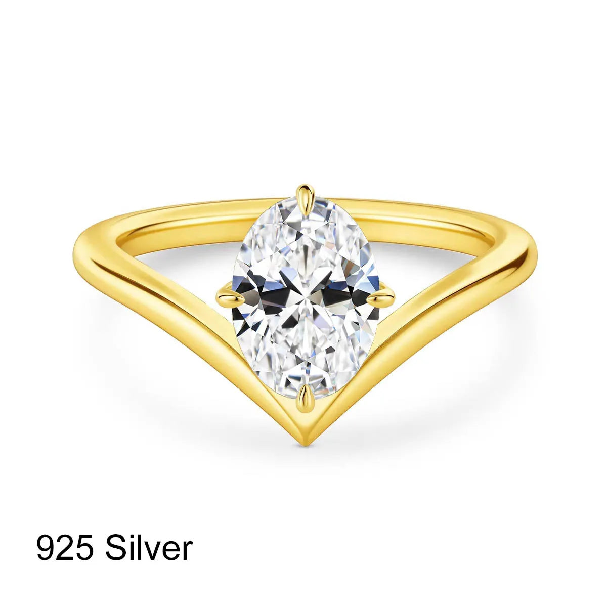 V Shape 14K Gold Solitaire Moissanite Engagement Ring