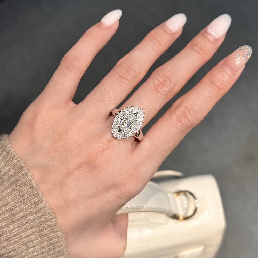 5*10mm 1 Carat Marquise Cut Moissanite Engagement Rings For Women S925 Silver Luxury Bridal Wedding Band With GRA Certificate