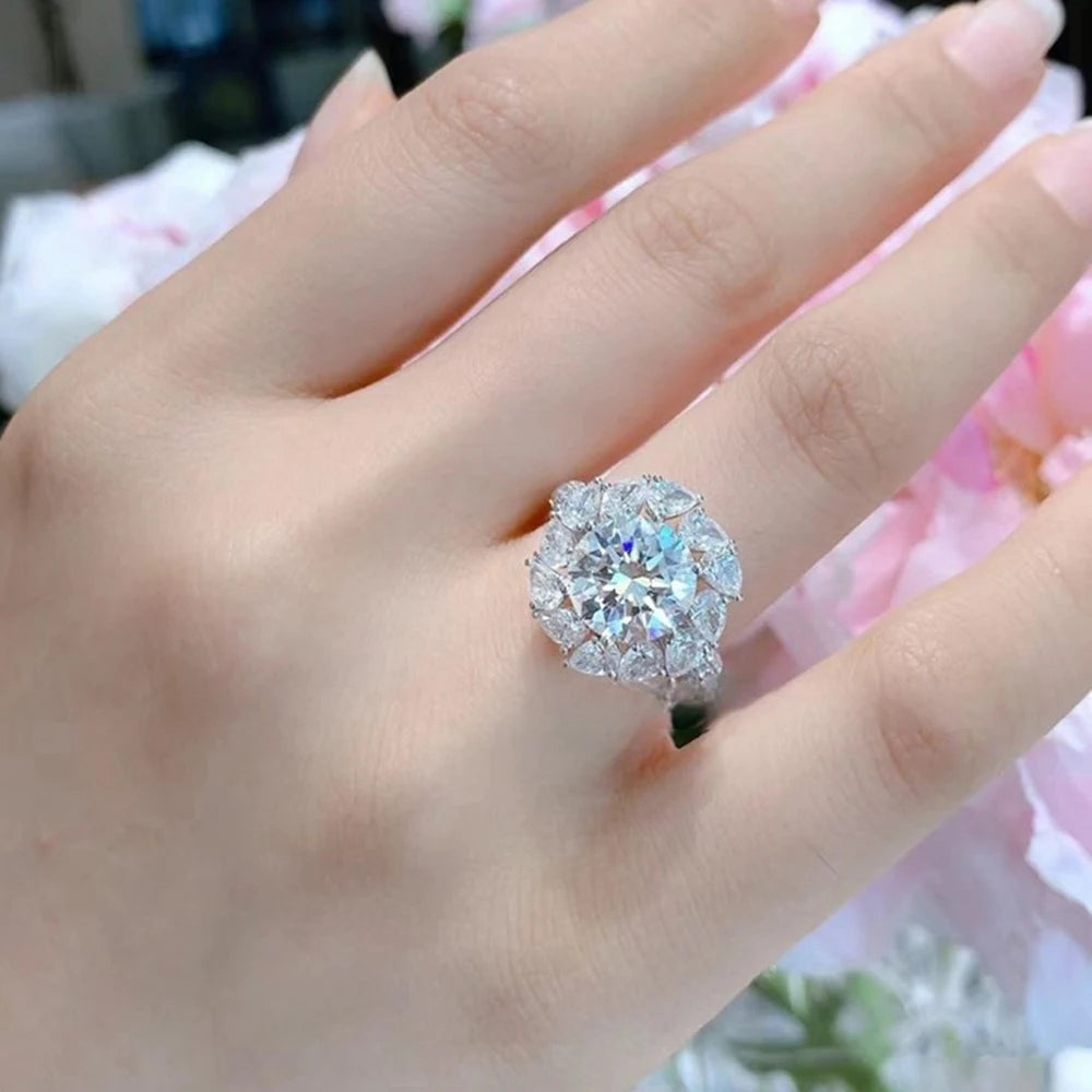 Luxury 3CT Moissanite Engagement Ring with Certificate Sparkling Diamond 925 Sterling Silver Wedding Band Jewelry Ring For Women