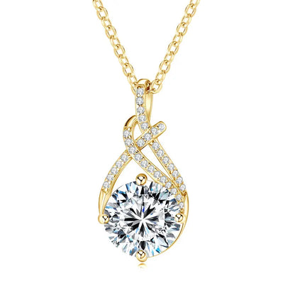 IOGOU 18K Gold Plated 8MM 2CT Moissanite Pendant Necklaces Adjustable Silver 925 for Women Original Jewelry Certified Charm