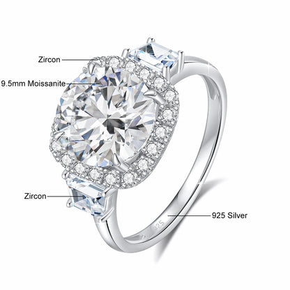 Luxury Round Cut 3.5CT Moissanite Ring for Women D VVS1 Synthetic Diamond Real S925 Silver Engagement Wedding Jewelry Pass Test