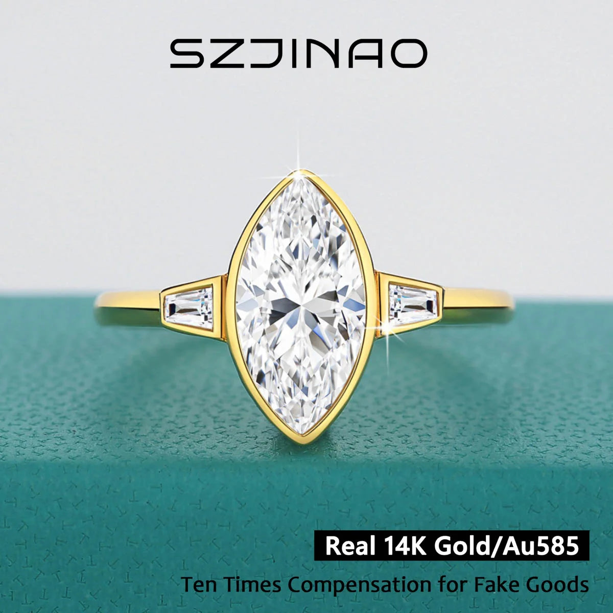 Marquise Cut Full Moissanite Ring 14K Gold D/VVS1 Lab Created Diamond for Women Wedding Engagement Affordable Jewelry