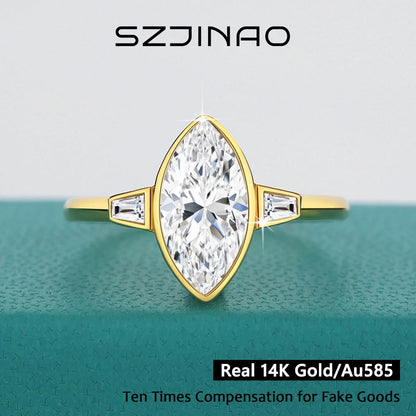 Marquise Cut Full Moissanite Ring 14K Gold D/VVS1 Lab Created Diamond for Women Wedding Engagement Affordable Jewelry