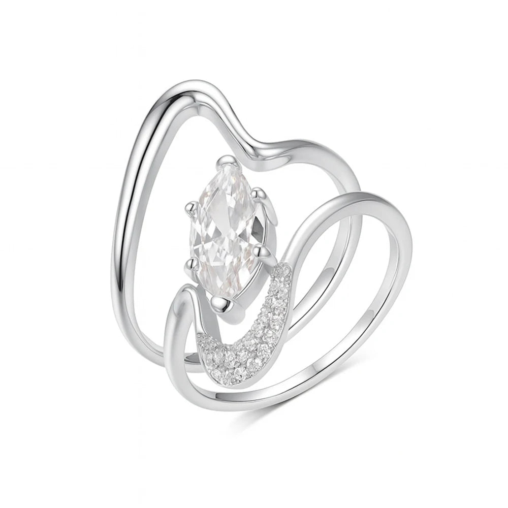 GRA Certified 2CT Marquise Cut Moissanite Stackable Engagement Ring for Women 925 Sterling Silver Bridal Ring Set Wedding Band