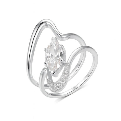 GRA Certified 2CT Marquise Cut Moissanite Stackable Engagement Ring for Women 925 Sterling Silver Bridal Ring Set Wedding Band