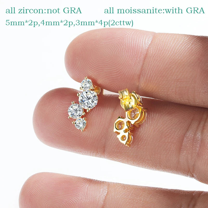 Smyoue Sparkling GRA Certified Moissanite Stud Earrings Bride Wedding Jewelry Women's Earring S925 Sterling Silver Plated 18k