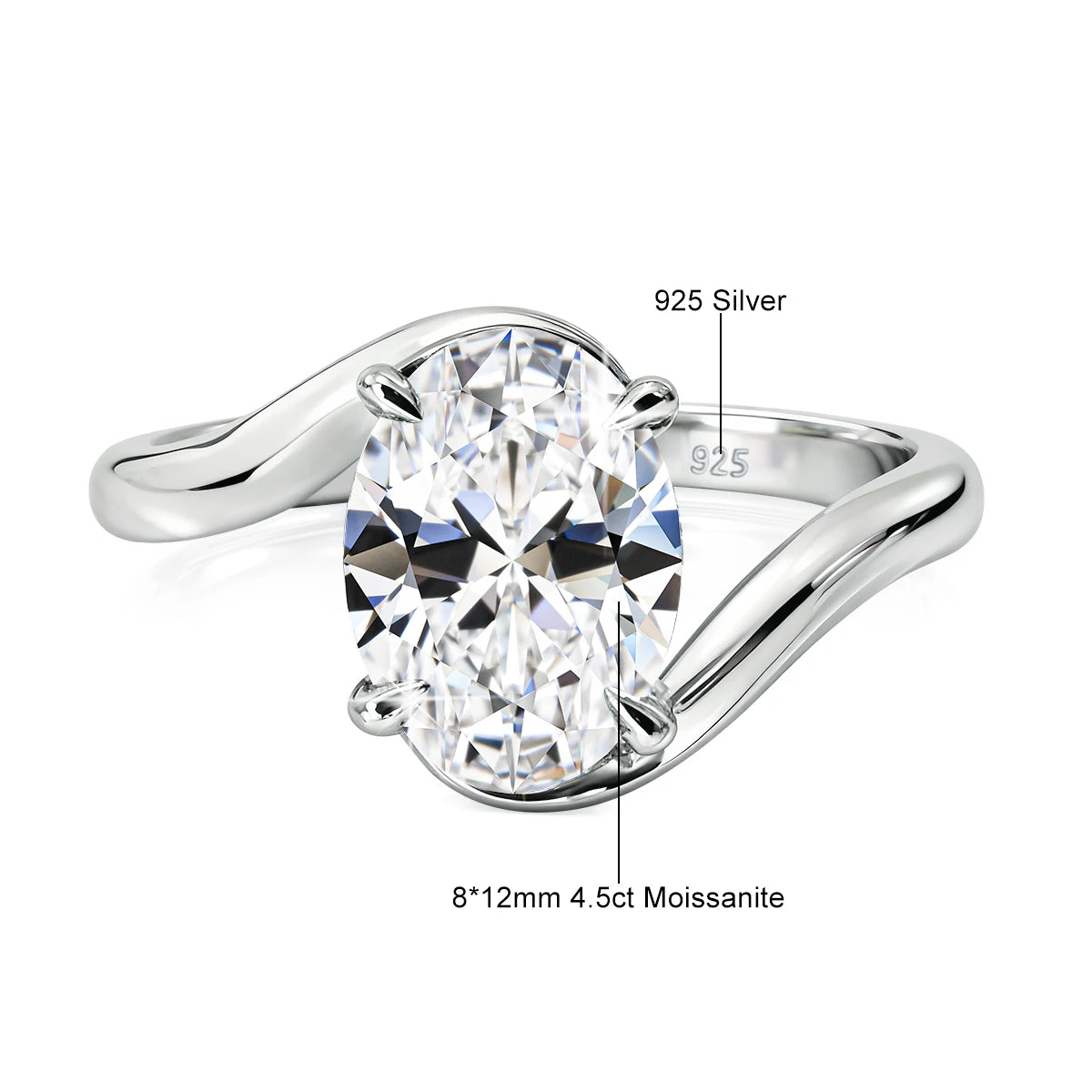 4.5CT Oval Cut Moissanite Wedding Ring for Women GRA Certicate s925 Sterling Silver Bypass Solitaire Diamond Ring for Engagement