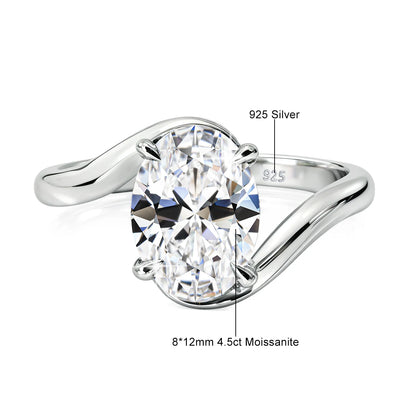 4.5CT Oval Cut Moissanite Wedding Ring for Women GRA Certicate s925 Sterling Silver Bypass Solitaire Diamond Ring for Engagement