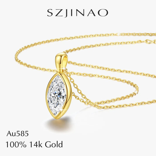 Marquise Cut Moissanite Solitaire Necklace 14K Gold Certified 100% Authentic for Women Collarbone Chain Pendant Anniversary Jewe