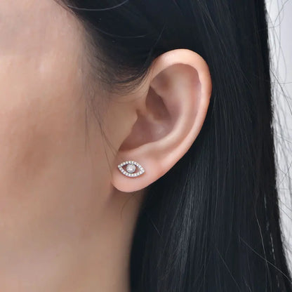 IOGOU Real 100% 925 Sterling Silver Eye of Wisdom Earring Stud VVS1 Round Full Moissanite Women Men Tow Styles Wearing Earrings