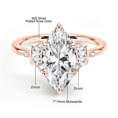 Marquise Cut 7*14mm Full Moissanite Wedding Ring for Women D VVS1 925 Silver Plated 18K Gold Luxury Sparkling Engagement Jewelry