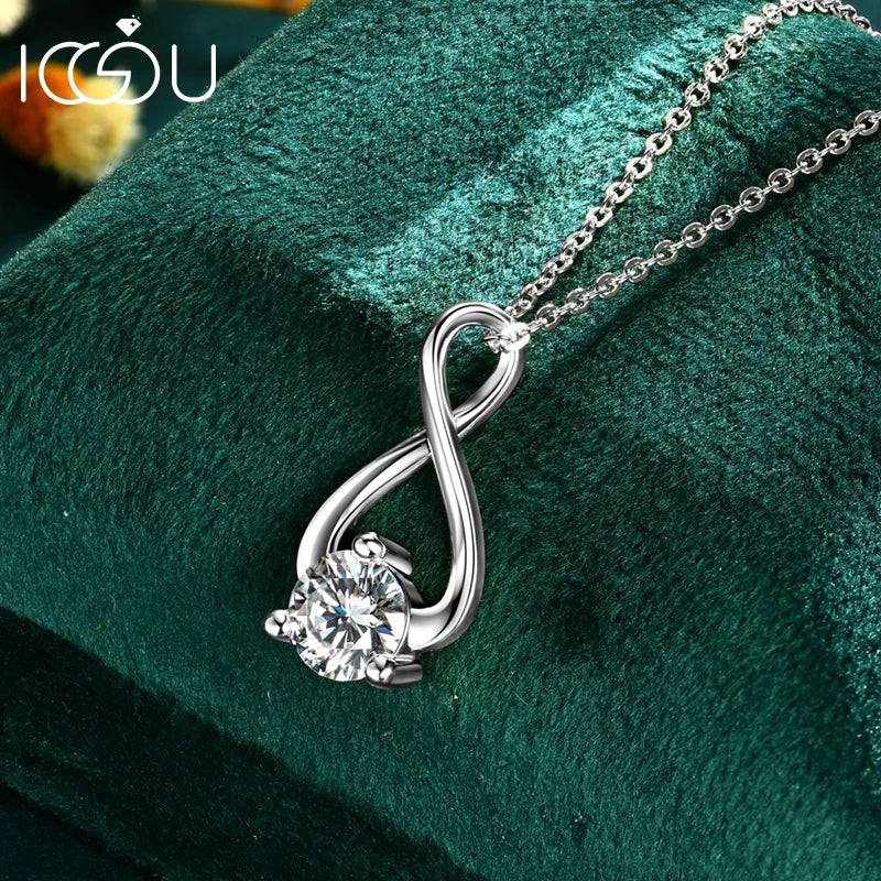 IOGOU Single Stone 6.5MM 1CT D-Color Moissanite Necklace S925 Sterling Silver Infinity Pendant Necklace for Women Fine Jewelry