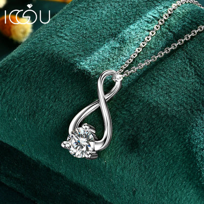 IOGOU Single Stone 6.5MM 1CT D-Color Moissanite Necklace S925 Sterling Silver Infinity Pendant Necklace for Women Fine Jewelry